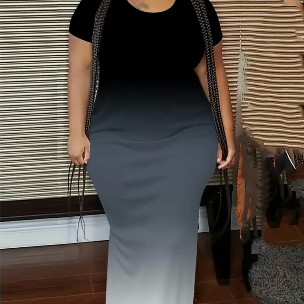 Plus Size Black and Gray Ombre Maxi Dress
